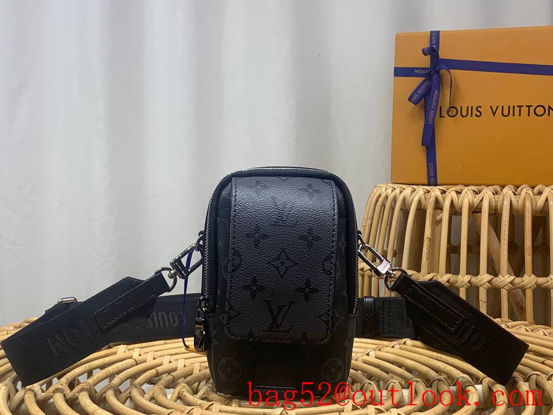 Louis Vuitton LV Men Monogram Flap Double Mobile Phone Bag Black Silver M81005