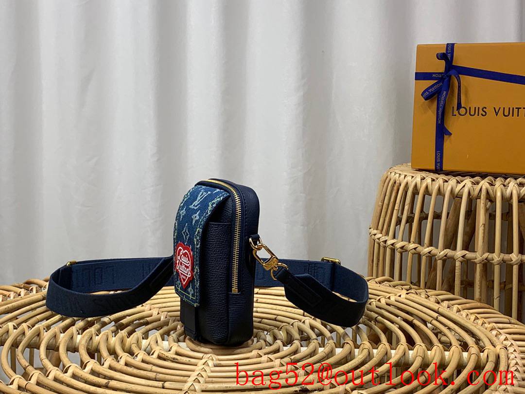 Louis Vuitton LV Flap Double Monogram Denim and Leather Cellphone Bag M81060 Blue 