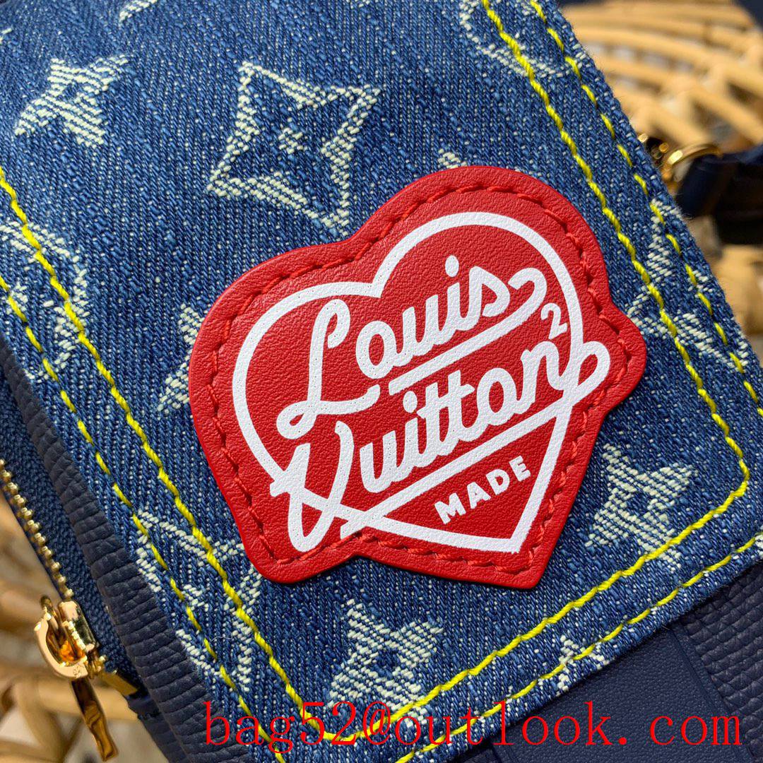 Louis Vuitton LV Flap Double Monogram Denim and Leather Cellphone Bag M81060 Blue 