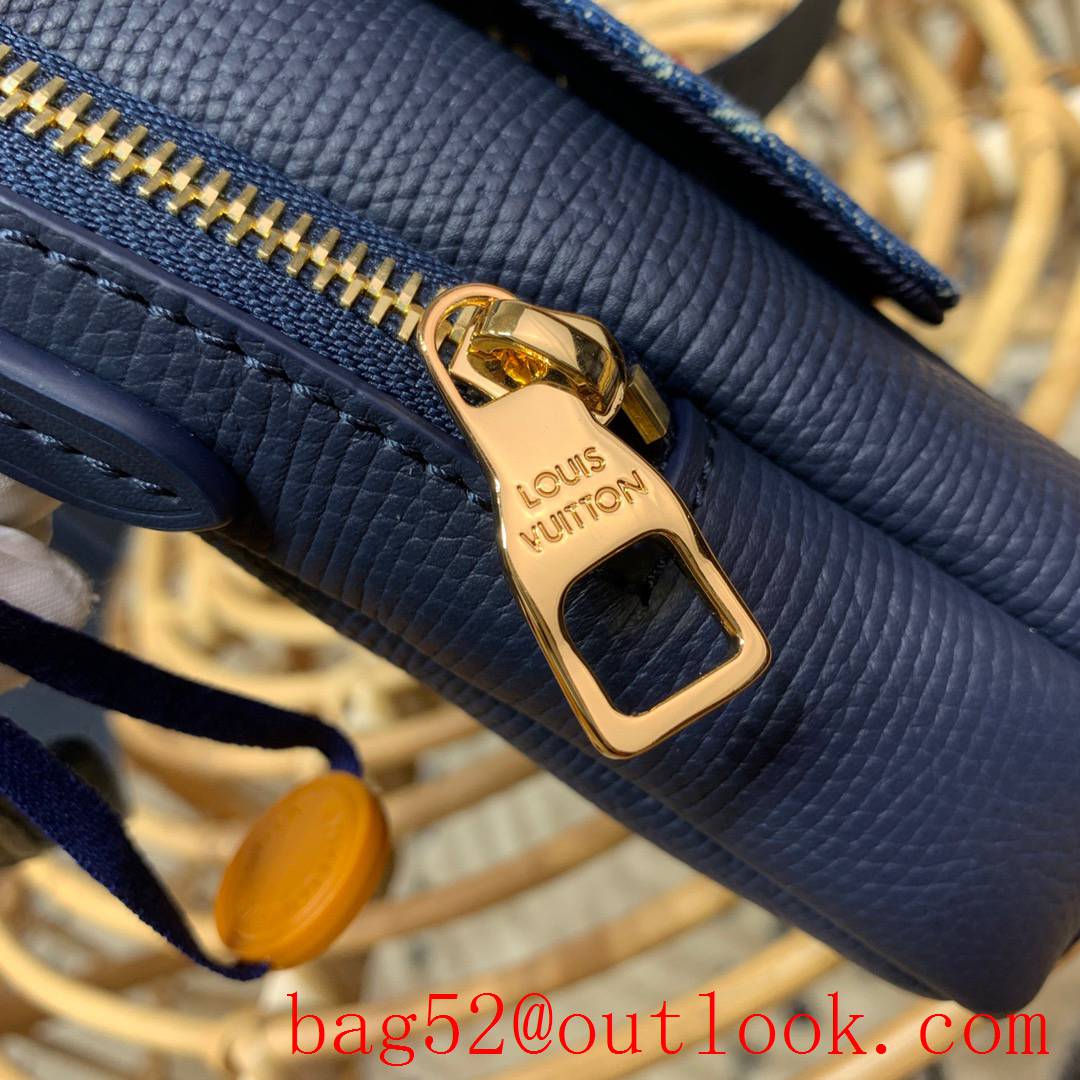 Louis Vuitton LV Flap Double Monogram Denim and Leather Cellphone Bag M81060 Blue 