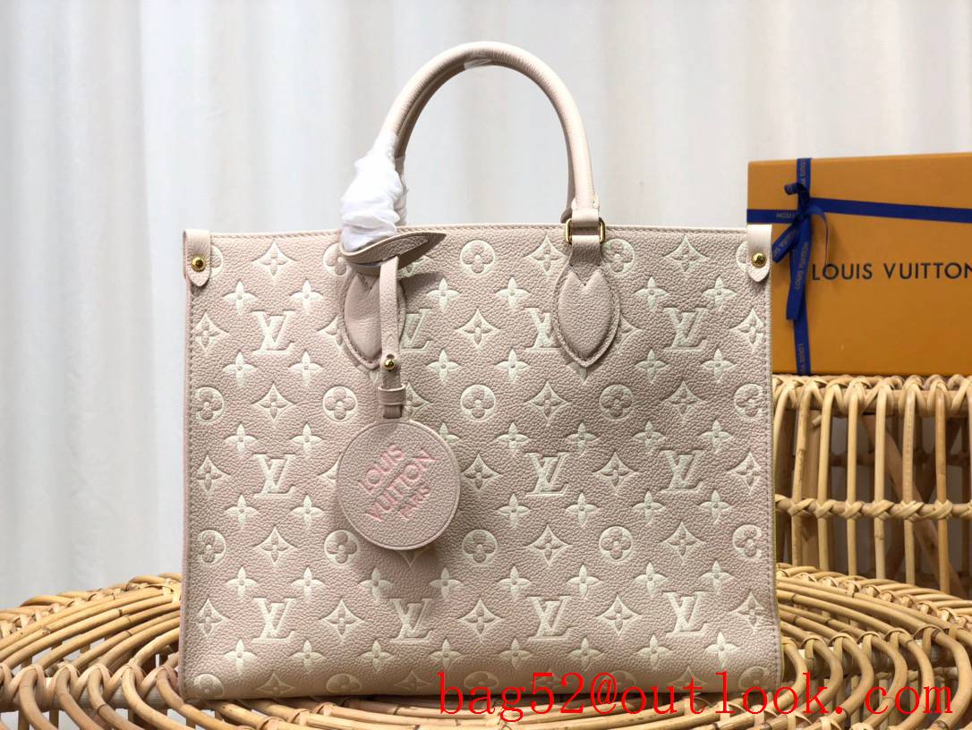 Louis Vuitton LV Onthego Monogram Empreinte Leather Medium Handbag Bag M46128 Pink