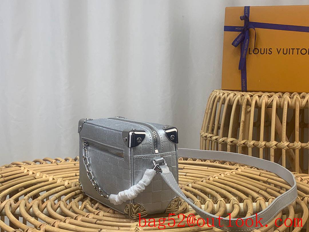 Louis Vuitton LV Mini Soft Trunk Damier Glitter Leather Shoulder Bag M59726 Silver
