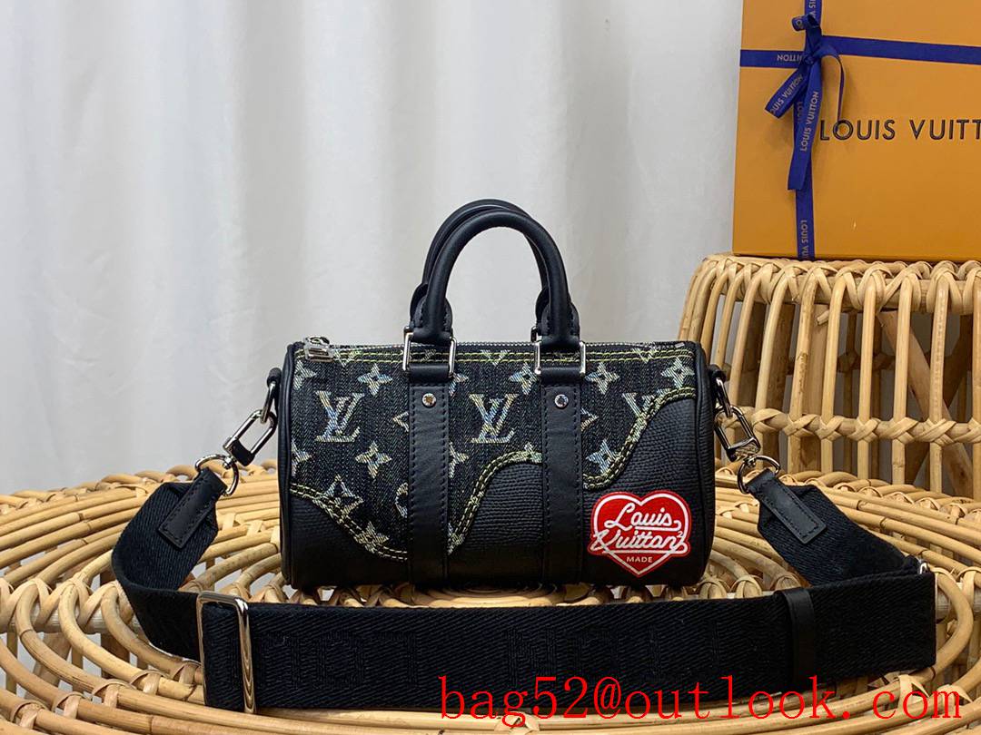 Louis Vuitton LV Monogram Drip Keepall XS Handbag with Denim M81010 Black