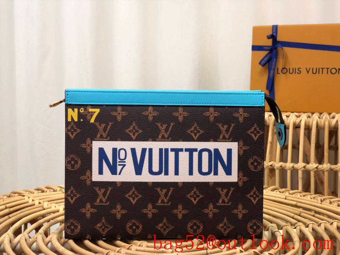 Louis Vuitton LV Men Pochette Voyage Monogram Canvas Clutch Bag Handbag M81204 Blue
