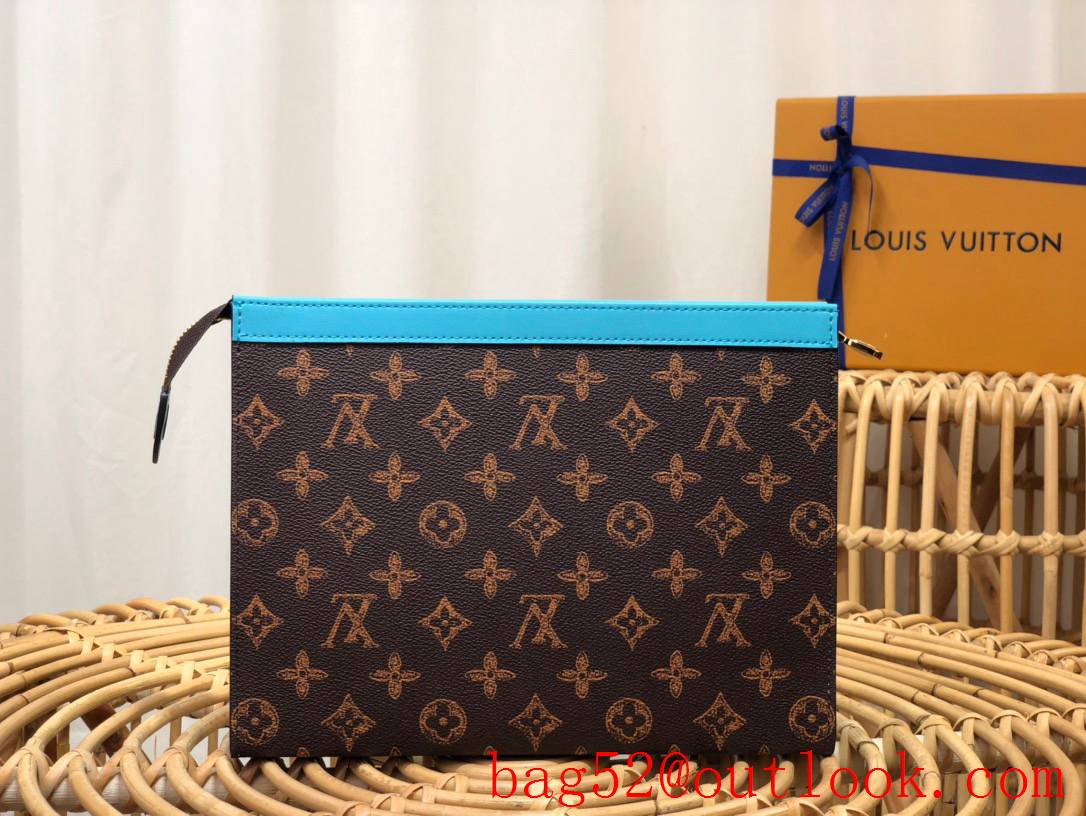 Louis Vuitton LV Men Pochette Voyage Monogram Canvas Clutch Bag Handbag M81204 Blue