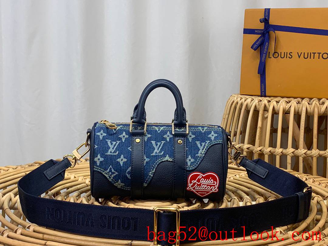 Louis Vuitton LV Monogram Drip Keepall XS Handbag with Denim M81011 Blue
