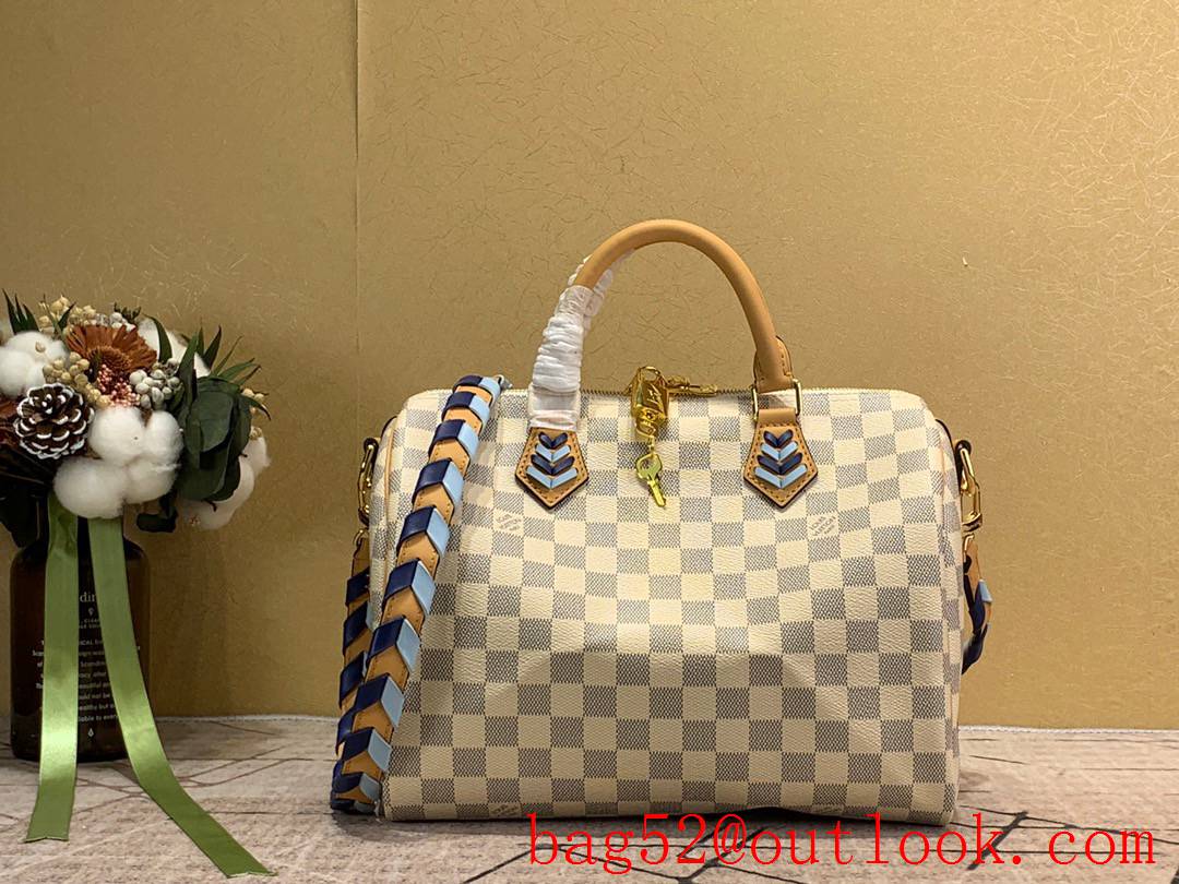 Louis Vuitton LV Speedy 30 Bag Handbag with Damier Azur Canvas N50054 Cream