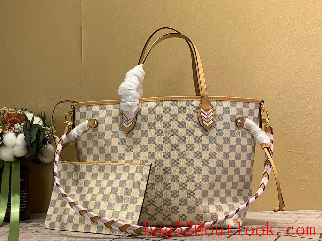 Louis Vuitton LV Damier Azur Canvas Neverfull 32cm Handbag Bag N50047 Cream