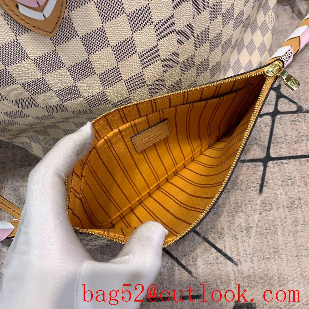 Louis Vuitton LV Damier Azur Canvas Neverfull 32cm Handbag Bag N50047 Cream