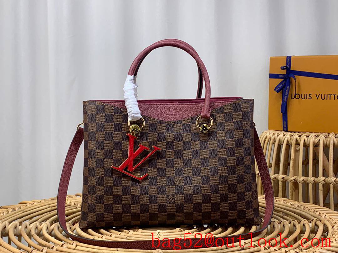 Louis Vuitton LV Riverside Handbag Bag with Damier Ebene Canvas N40050 Wine