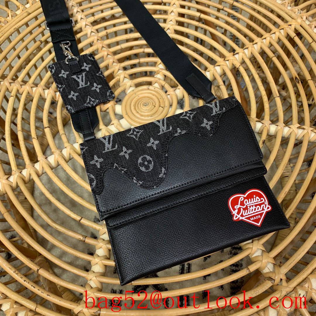 Louis Vuitton LV Monogram Drip Men Trio Pouch Bag M81013 Black Denim