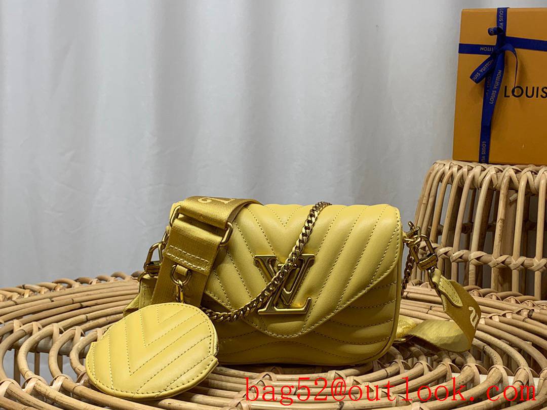 Louis Vuitton LV New Wave Multi-Pochette Real Leather Shoulder Bag Handbag M56461 Yellow