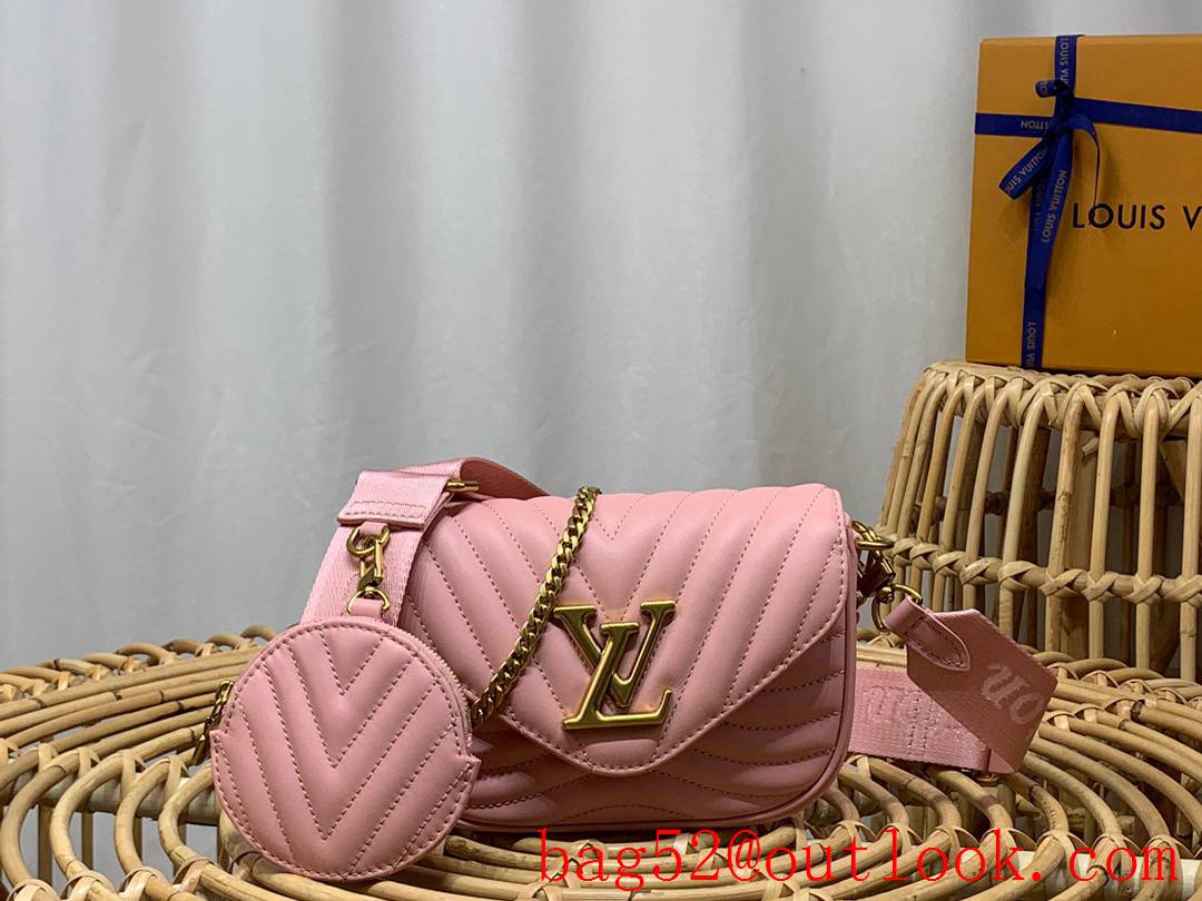Louis Vuitton LV New Wave Multi-Pochette Real Leather Shoulder Bag Handbag M56461 Pink