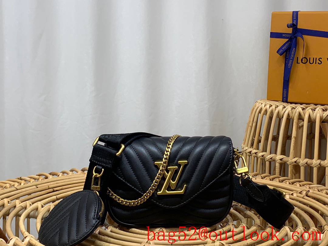 Louis Vuitton LV New Wave Multi-Pochette Real Leather Shoulder Bag Handbag M56461 Black