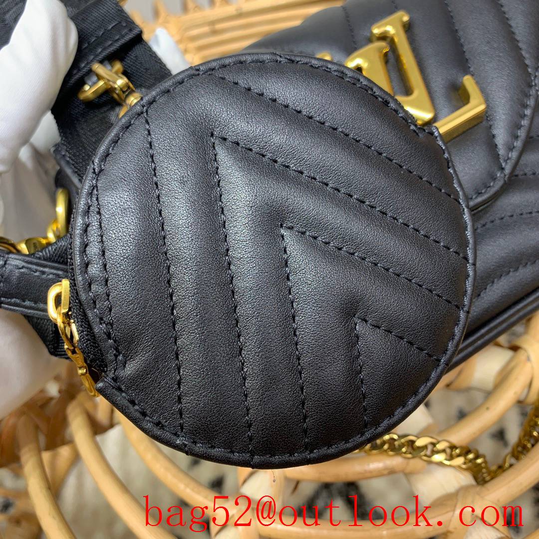 Louis Vuitton LV New Wave Multi-Pochette Real Leather Shoulder Bag Handbag M56461 Black