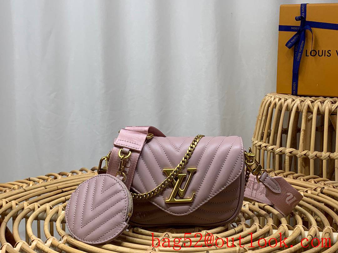 Louis Vuitton LV New Wave Multi-Pochette Real Leather Shoulder Bag Handbag M56461 Taro Purple