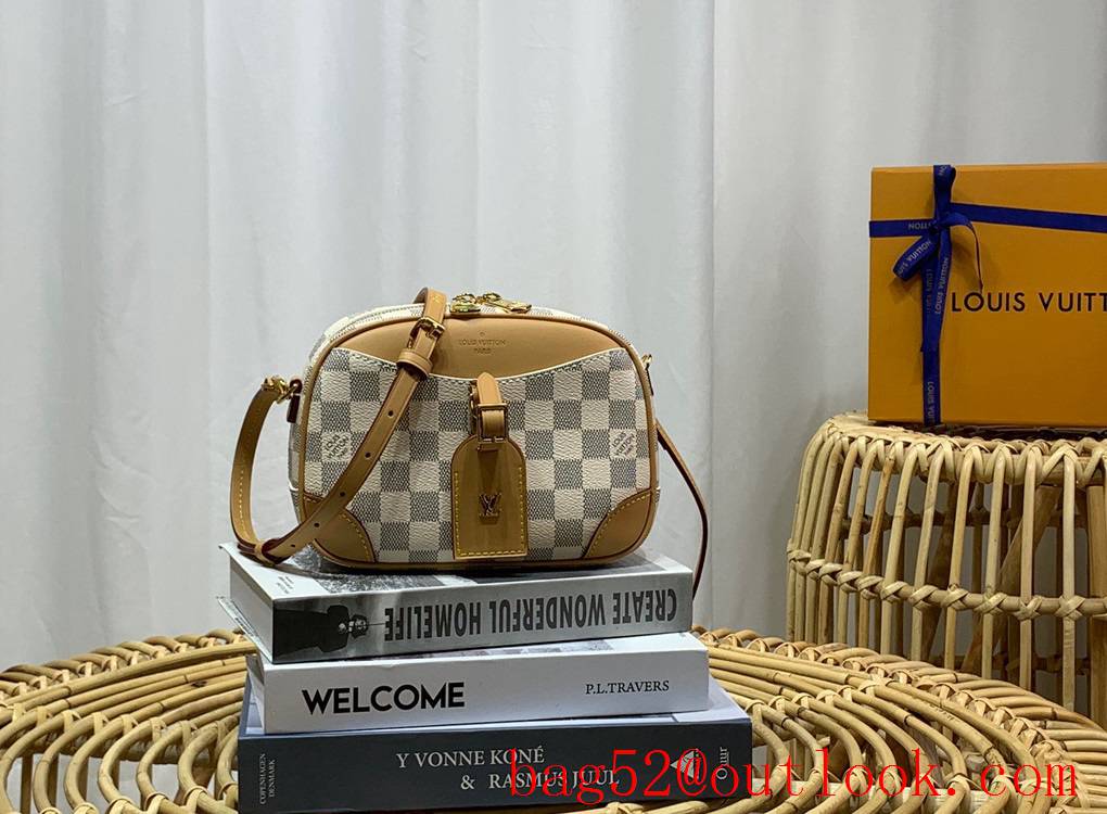 Louis Vuitton LV Deauville Mini Shoulder Bag Handbag with Damier Azur Canvas N50048