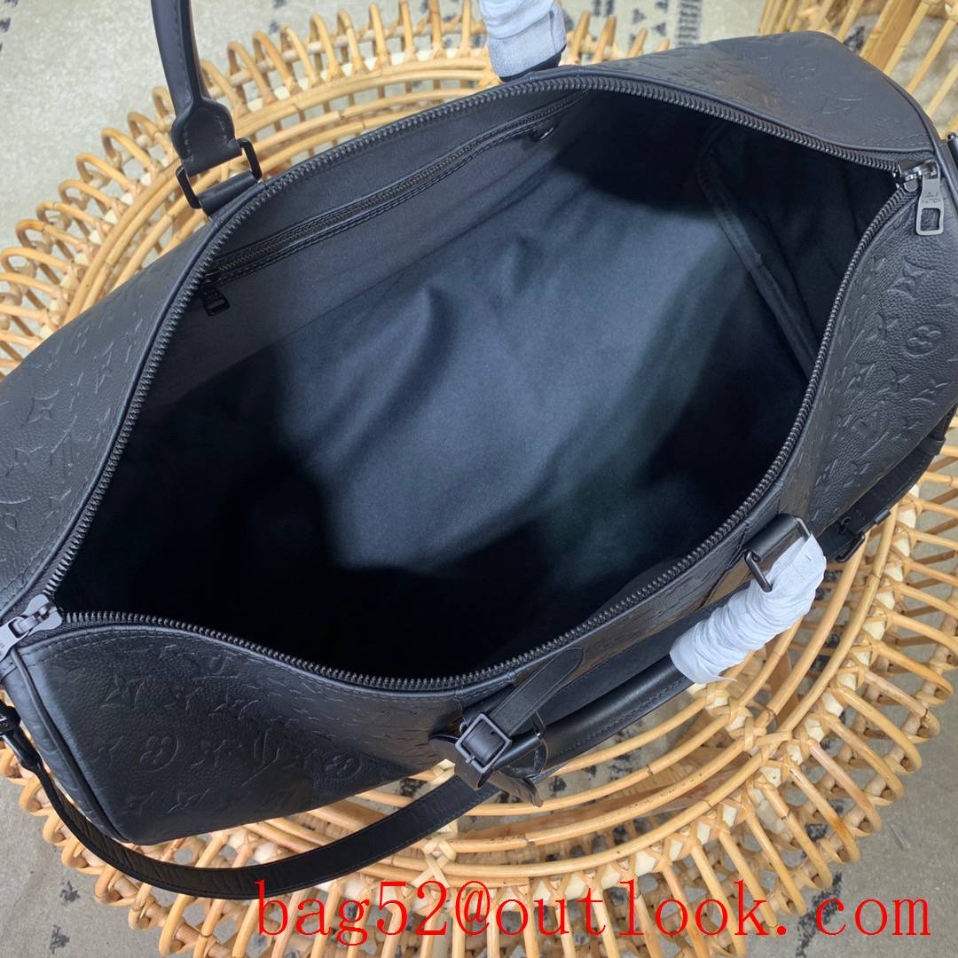 Louis Vuitton LV Men Monogram Calfskin Leather Keepall 55 Travel Bag Handbag M59025 Black