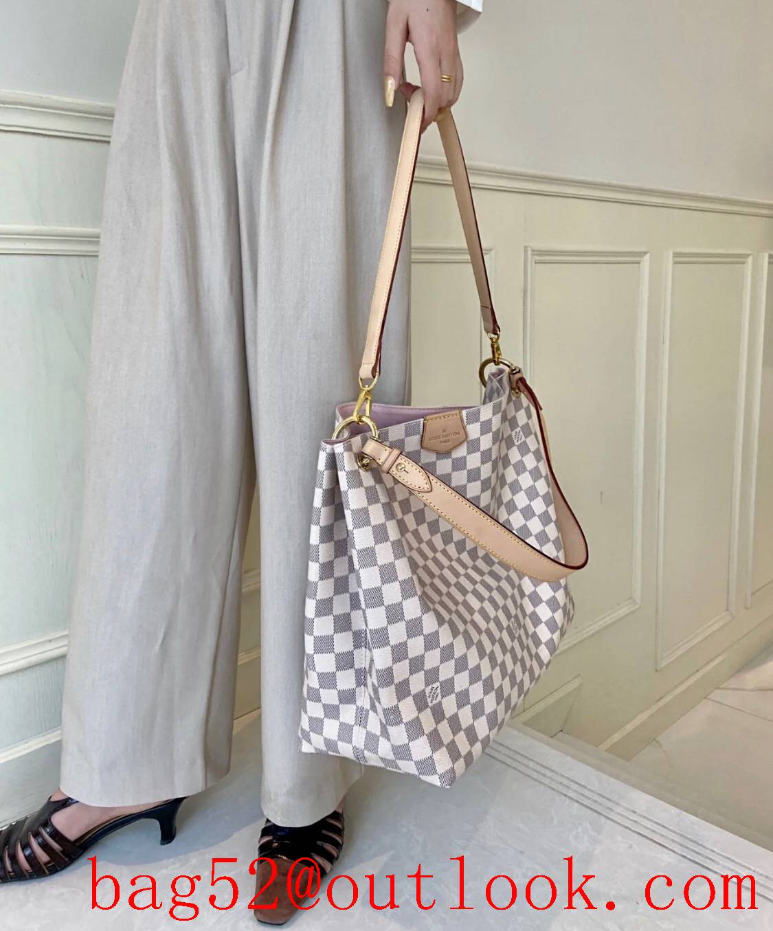 Louis Vuitton LV Graceful Small Handbag Bag with Damier Azur Canvas N42249 Cream 2