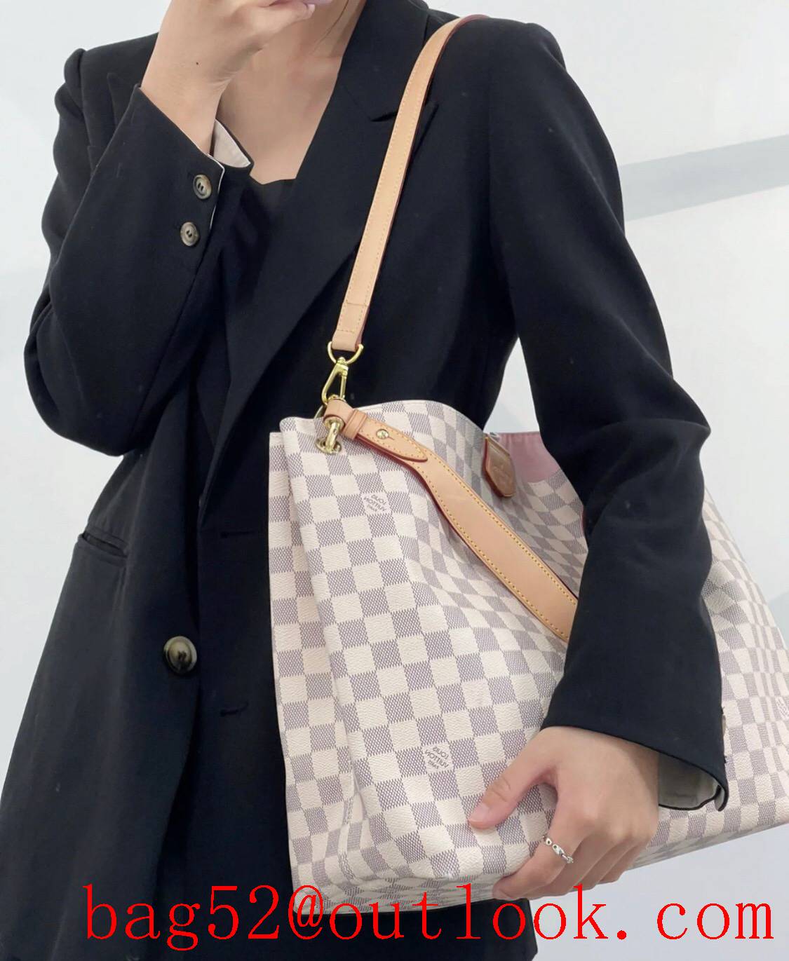 Louis Vuitton LV Graceful Small Handbag Bag with Damier Azur Canvas N42249 Cream 2