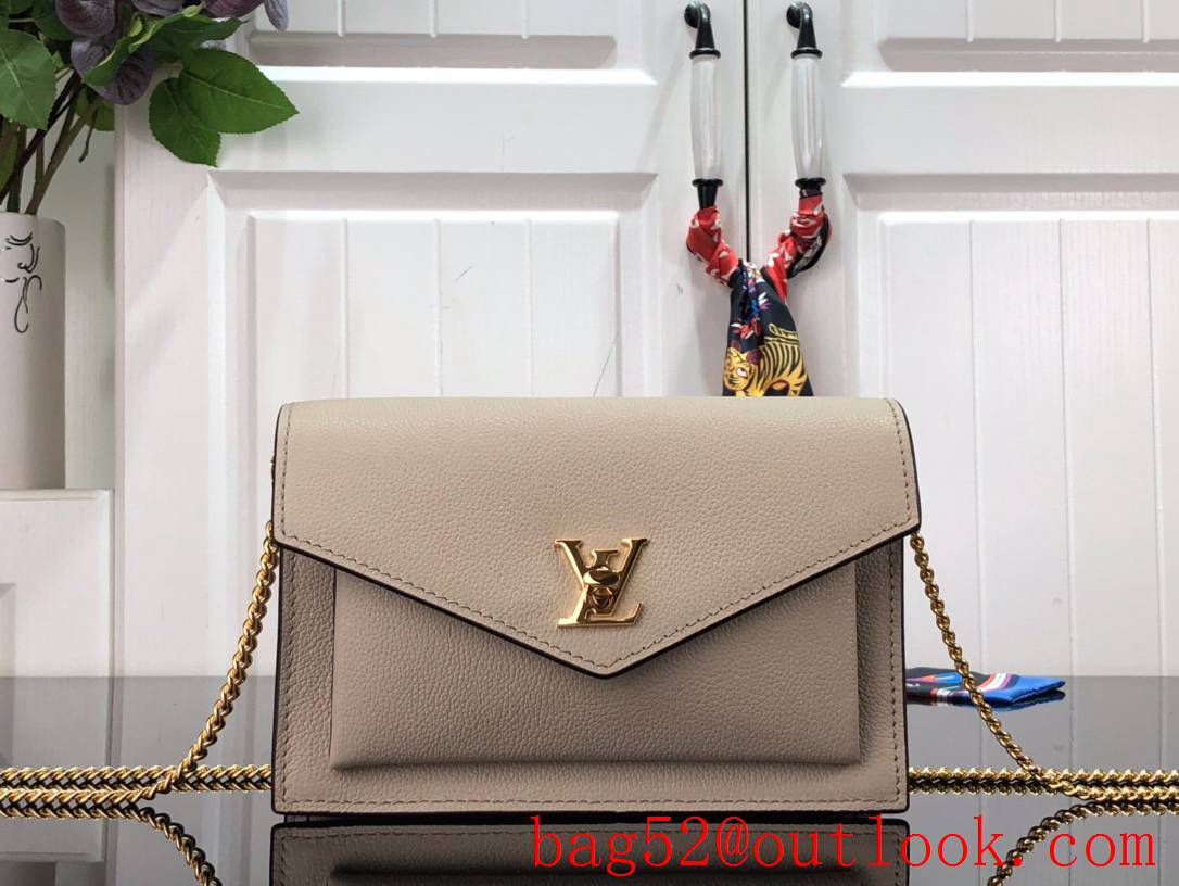 Louis Vuitton LV Calfskin Leather Mylockme Chain Bag Handbag M80673 Apricot