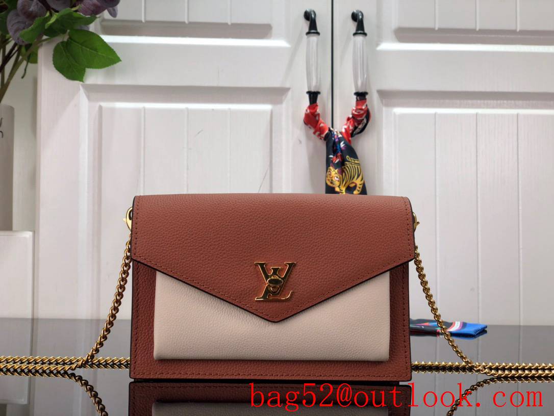 Louis Vuitton LV Calfskin Leather Mylockme Chain Bag Handbag M63471 Brown