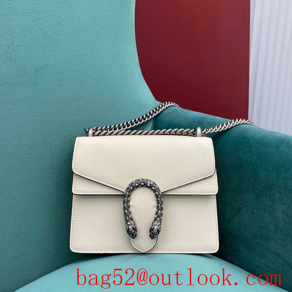 Gucci Classic Dionysus white women's crossbody Tiger head spur buckle chain handbag