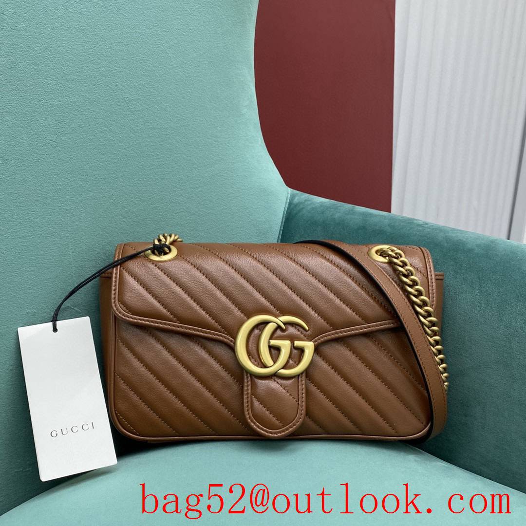 Gucci marmont medium original leather brown women's chain handbag