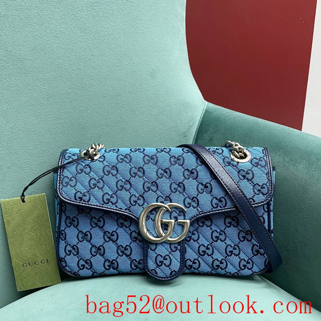 Gucci Multicolor medium Classic plaid mixed line connection blue women's chain handbag