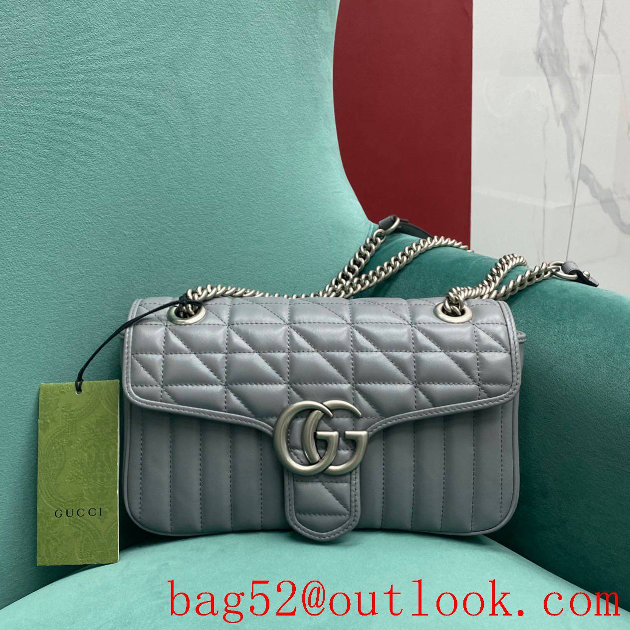 Gucci marmont medium Classic plaid mixed line connection grey women's chain handbag