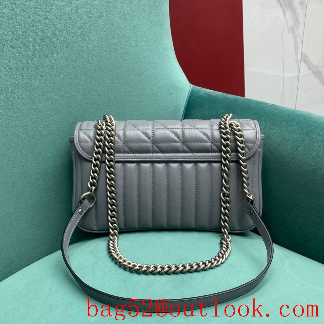 Gucci marmont medium Classic plaid mixed line connection grey women's chain handbag