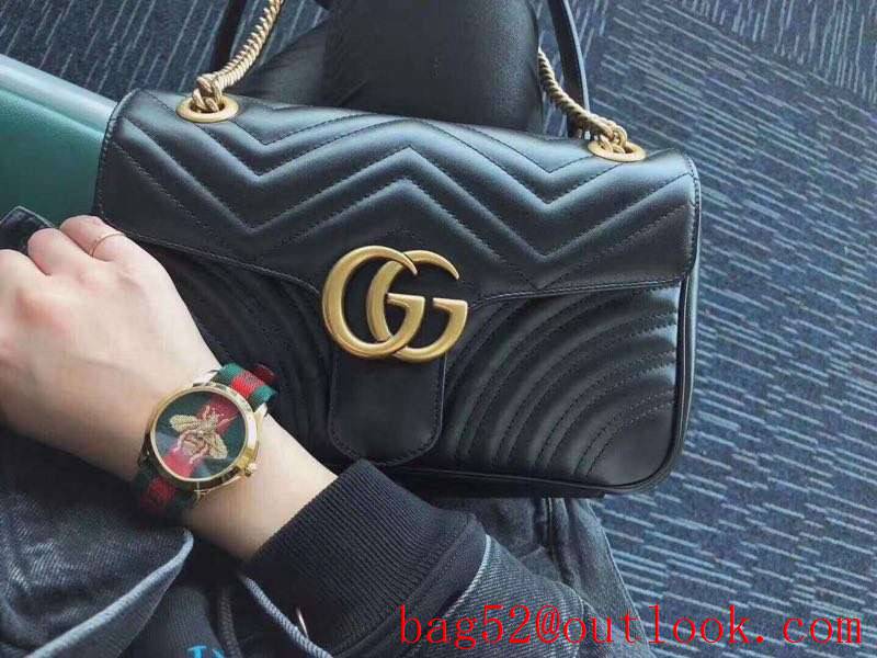 Gucci marmont medium original leather navy blue women's chain handbag