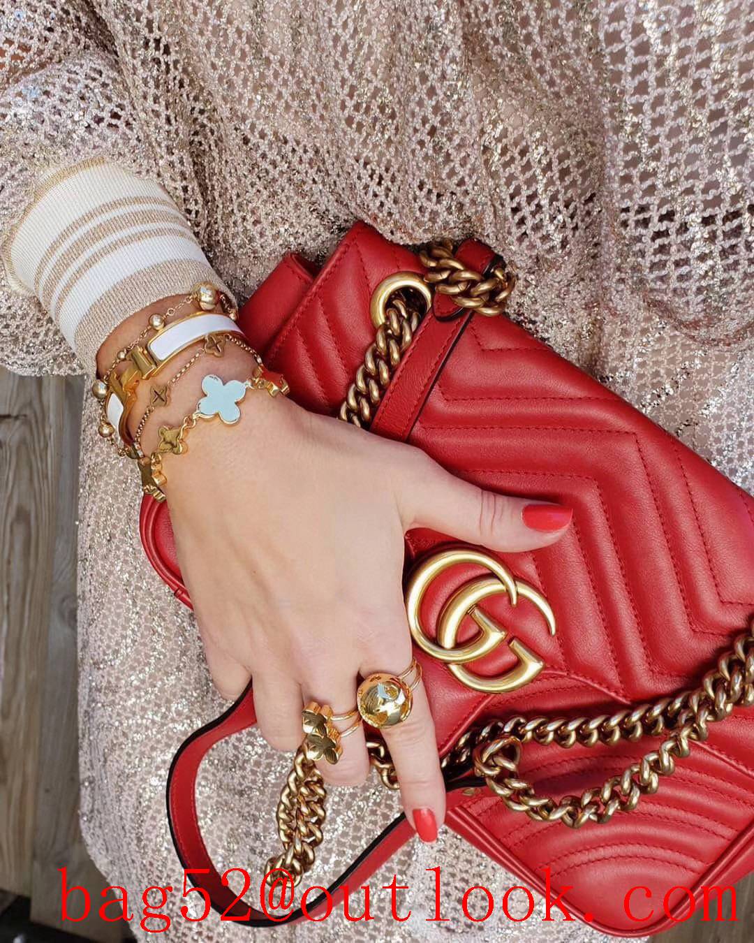 Gucci marmont medium original leather pink women's chain handbag