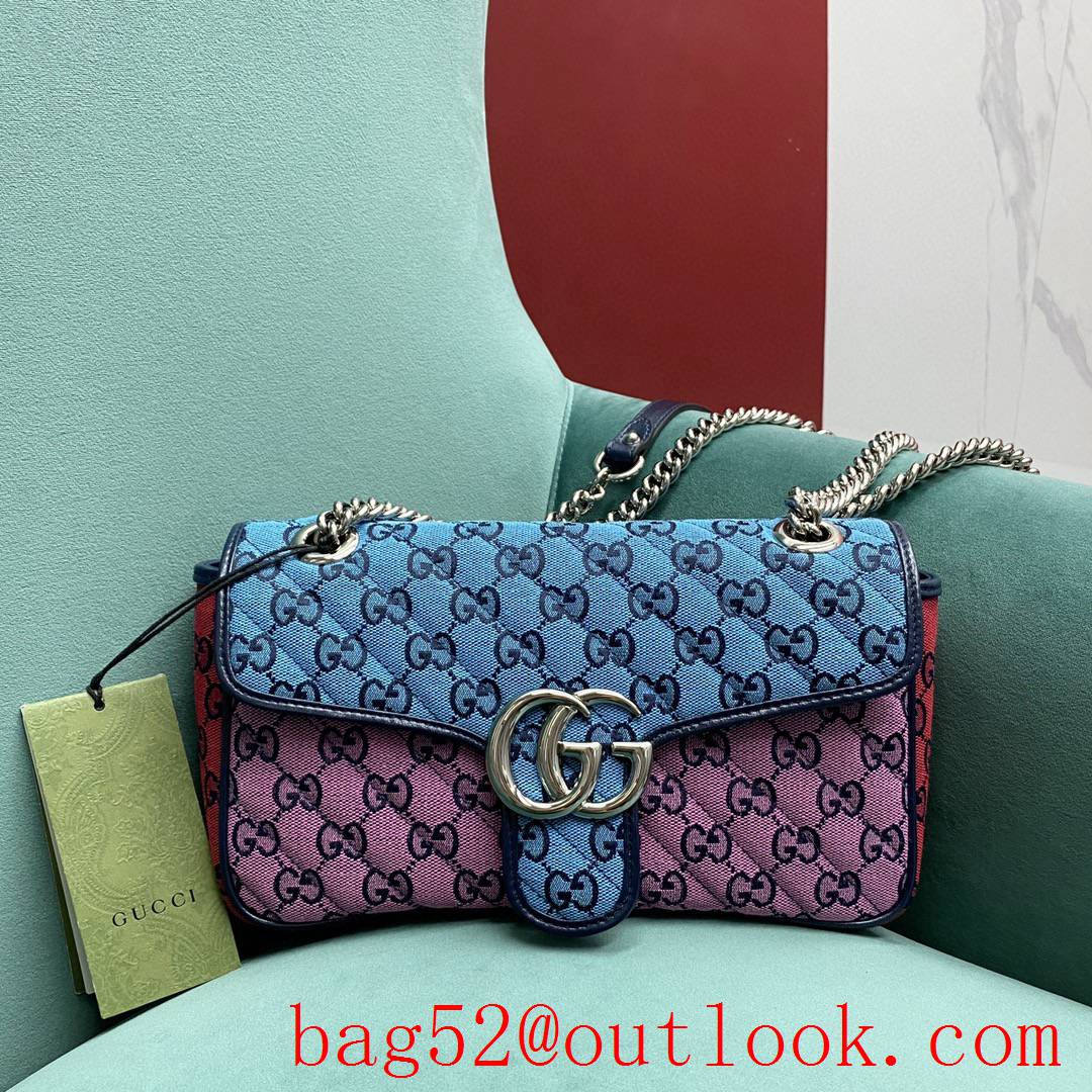 Gucci Multicolor medium Classic plaid mixed line connection blue purpule women's chain handbag