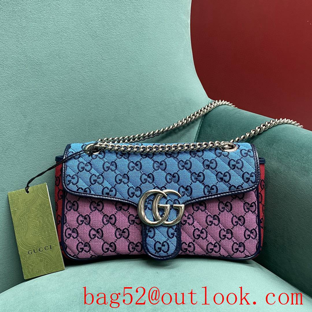 Gucci Multicolor medium Classic plaid mixed line connection blue purpule women's chain handbag