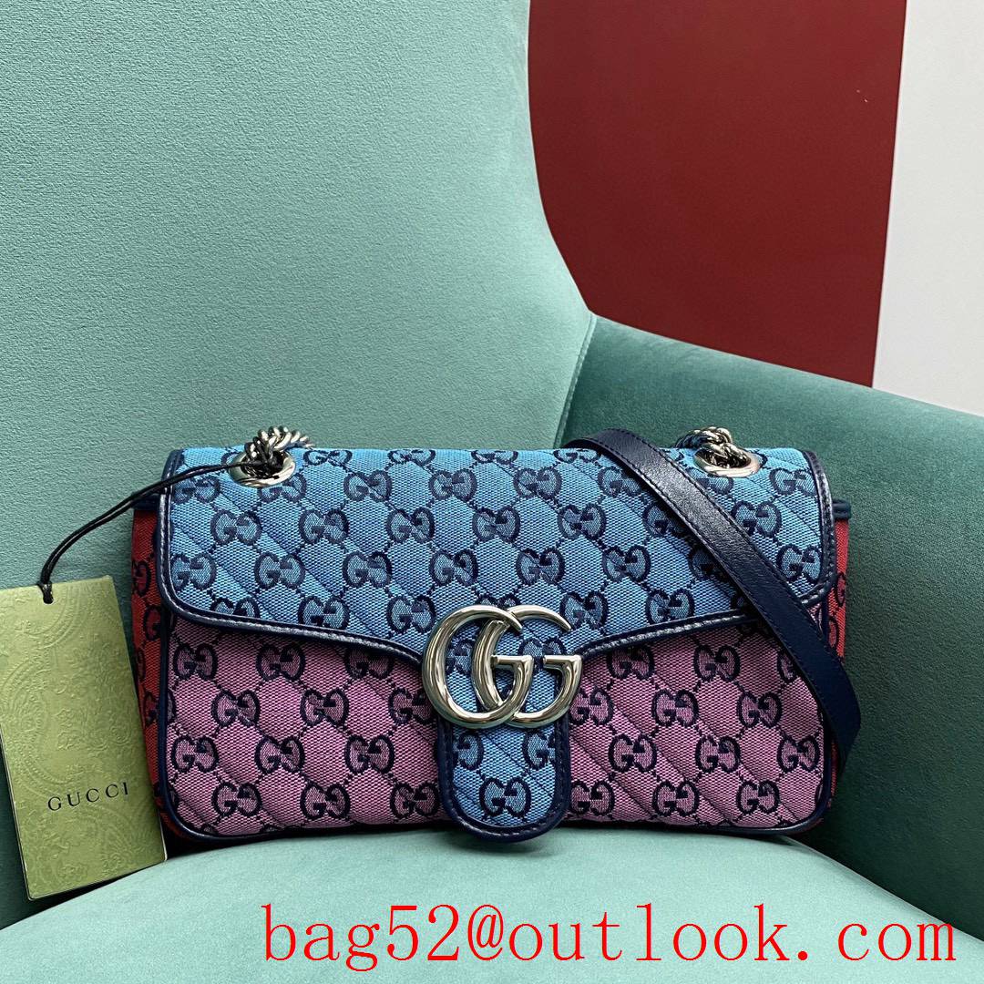 Gucci Multicolor medium Classic plaid mixed line connection blue purpule women's chain handbag