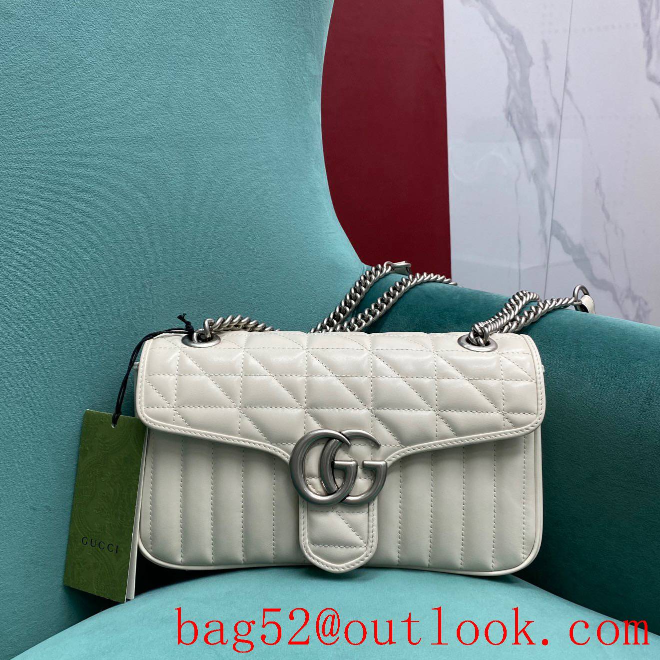 Gucci marmont medium Classic plaid mixed line connection white women's chain handbag