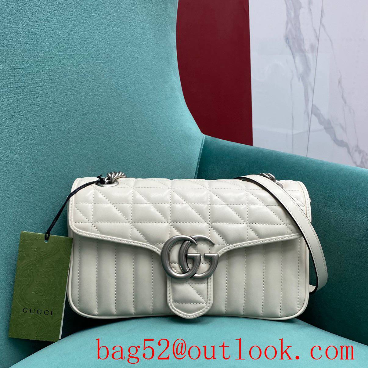 Gucci marmont medium Classic plaid mixed line connection white women's chain handbag