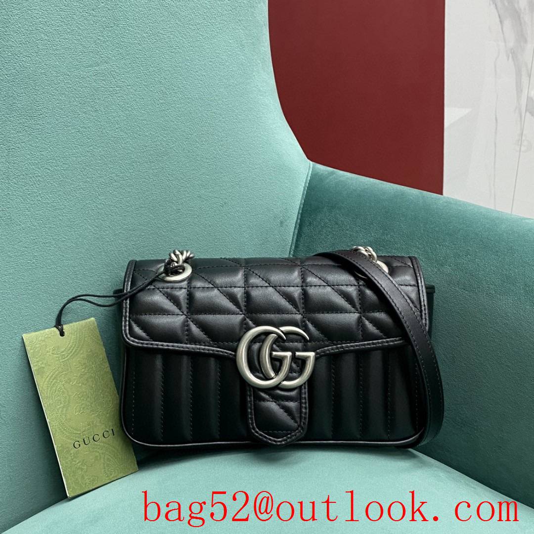 Gucci new GG Marmont black medium bag Antique Silver Double G Buckle crossbody shoulder handbag