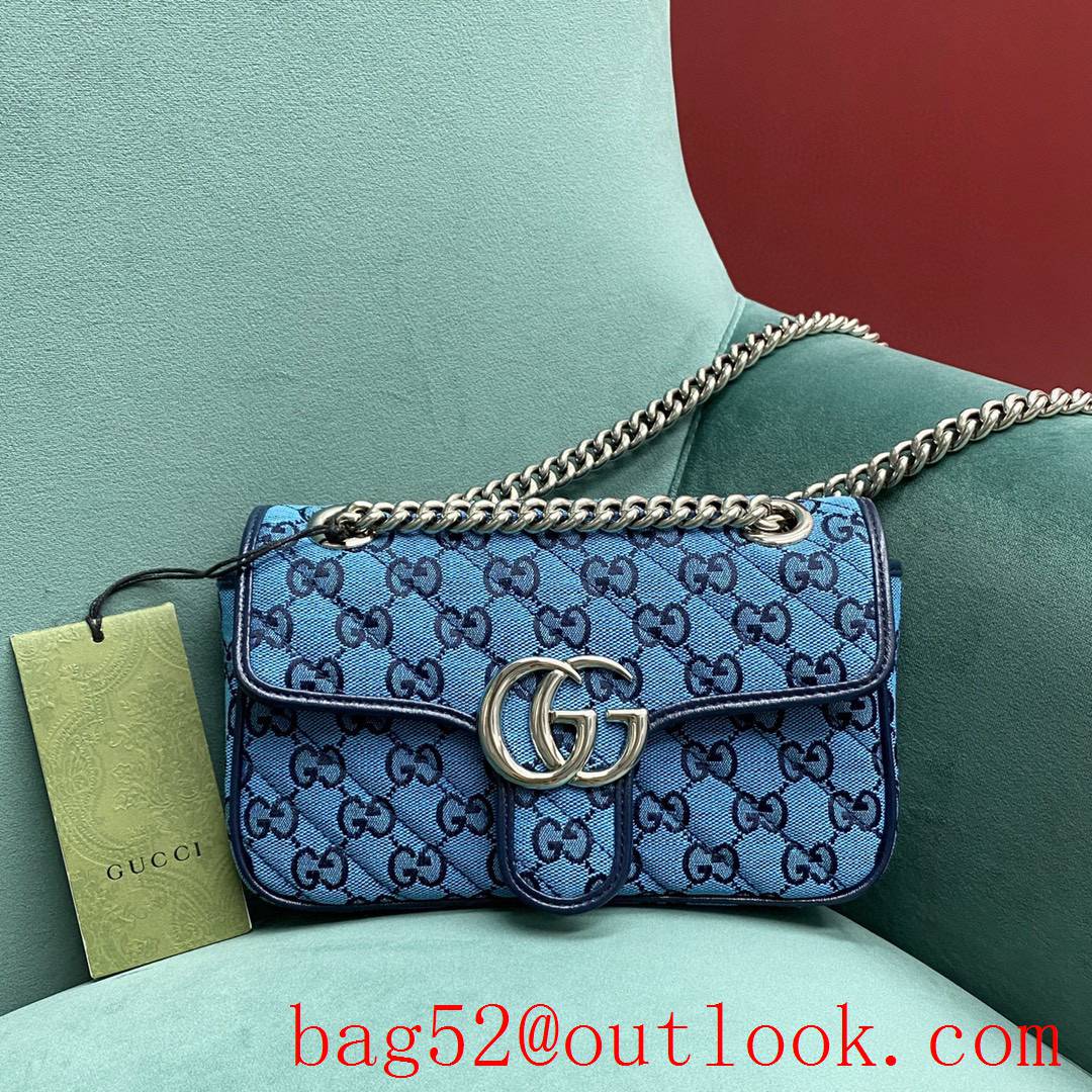 Gucci GG Multicolor classic double G logo diamond check rainbow color matching blue shoulder handbag