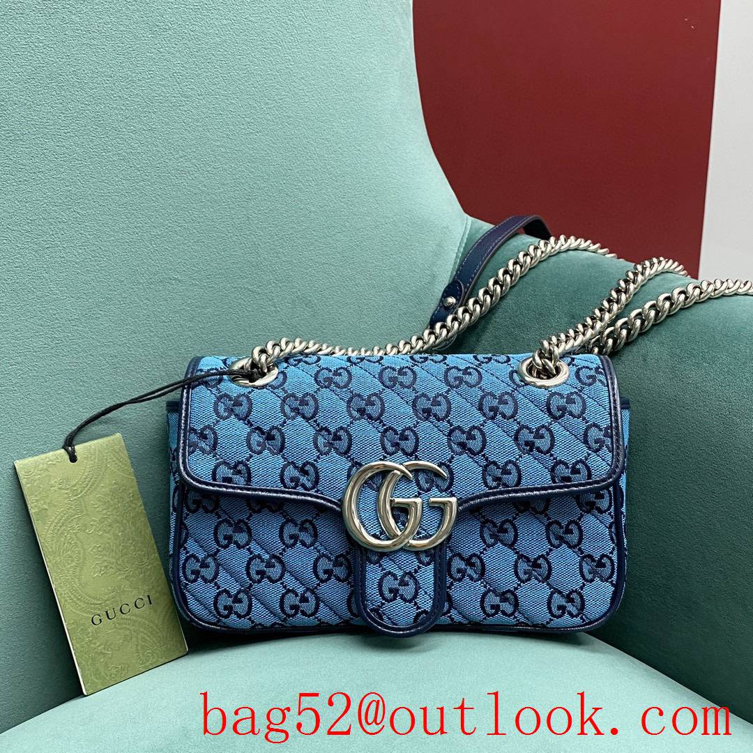 Gucci GG Multicolor classic double G logo diamond check rainbow color matching blue shoulder handbag