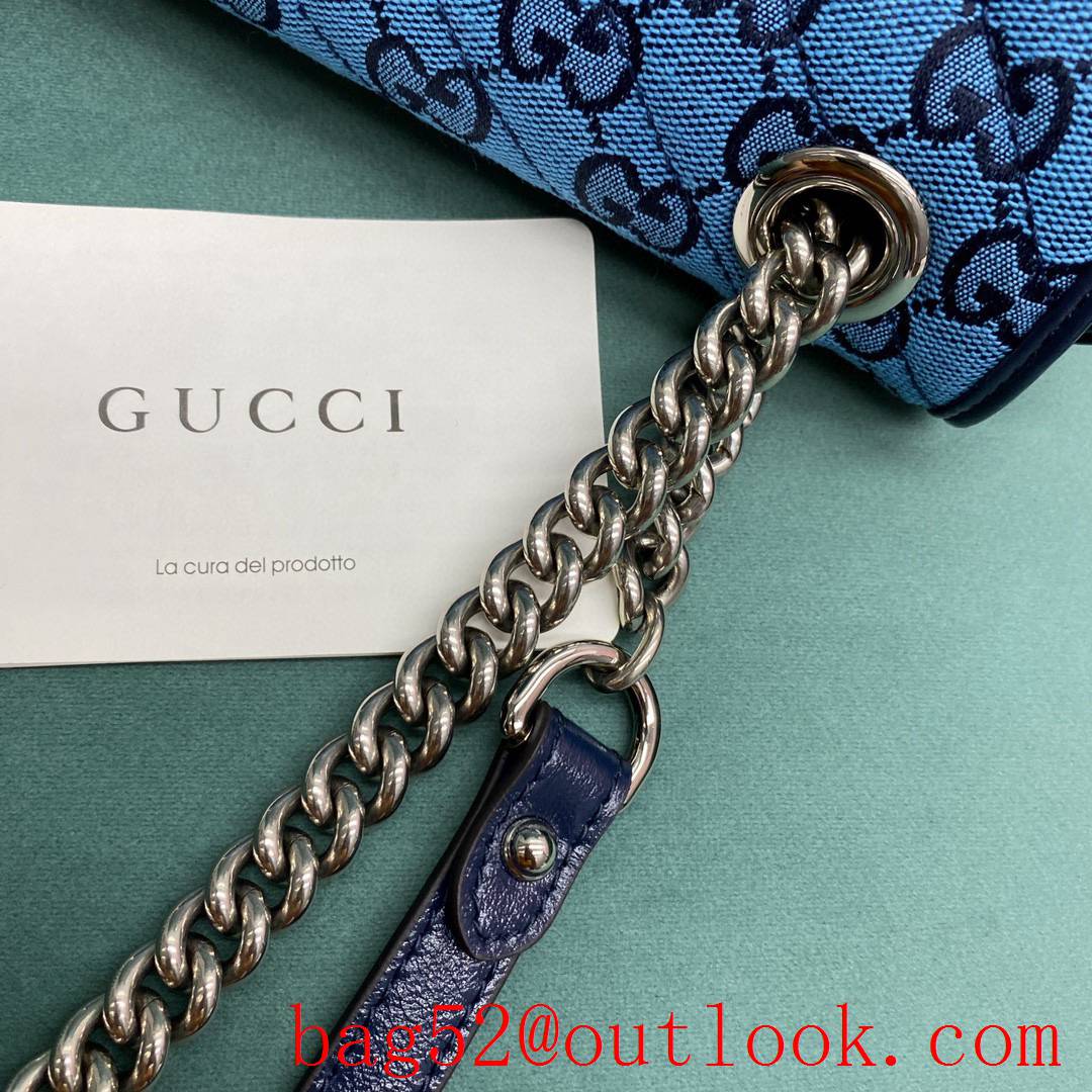 Gucci GG Multicolor classic double G logo diamond check rainbow color matching blue shoulder handbag