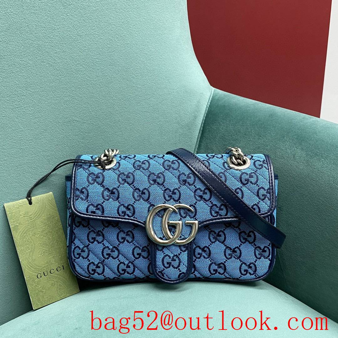 Gucci GG Multicolor classic double G logo diamond check rainbow color matching blue shoulder handbag