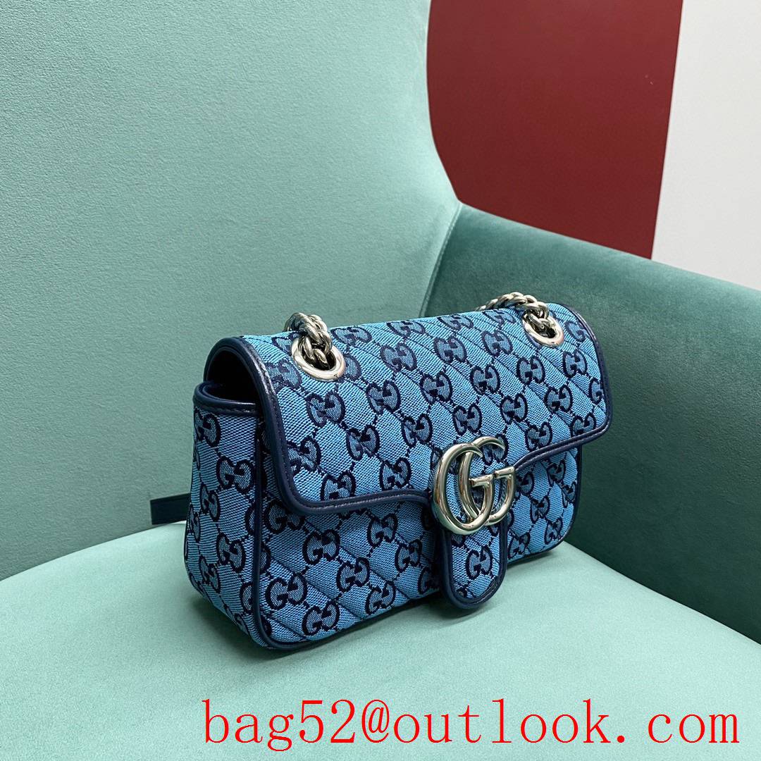 Gucci GG Multicolor classic double G logo diamond check rainbow color matching blue shoulder handbag