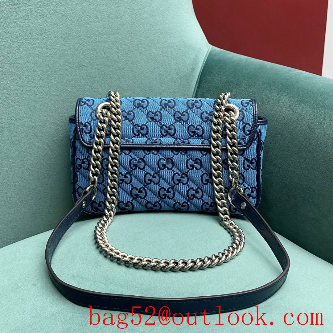 Gucci GG Multicolor classic double G logo diamond check rainbow color matching blue shoulder handbag