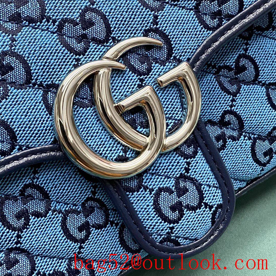 Gucci GG Multicolor classic double G logo diamond check rainbow color matching blue shoulder handbag