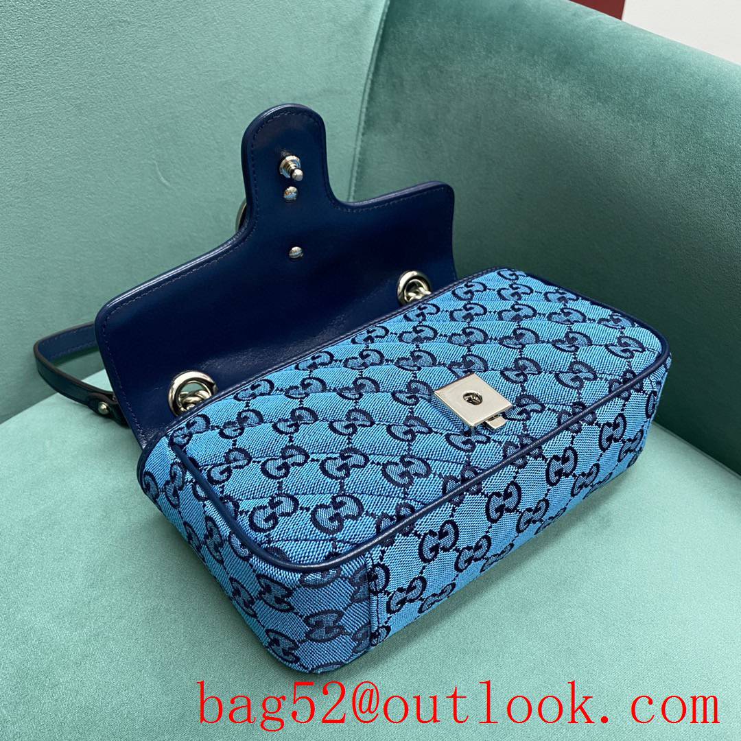 Gucci GG Multicolor classic double G logo diamond check rainbow color matching blue shoulder handbag