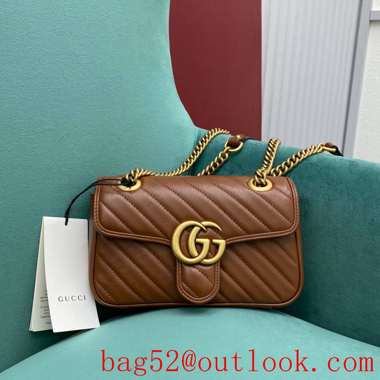 Gucci Now marmont original leather medium dark brown gold chain women's crossbody handbag
