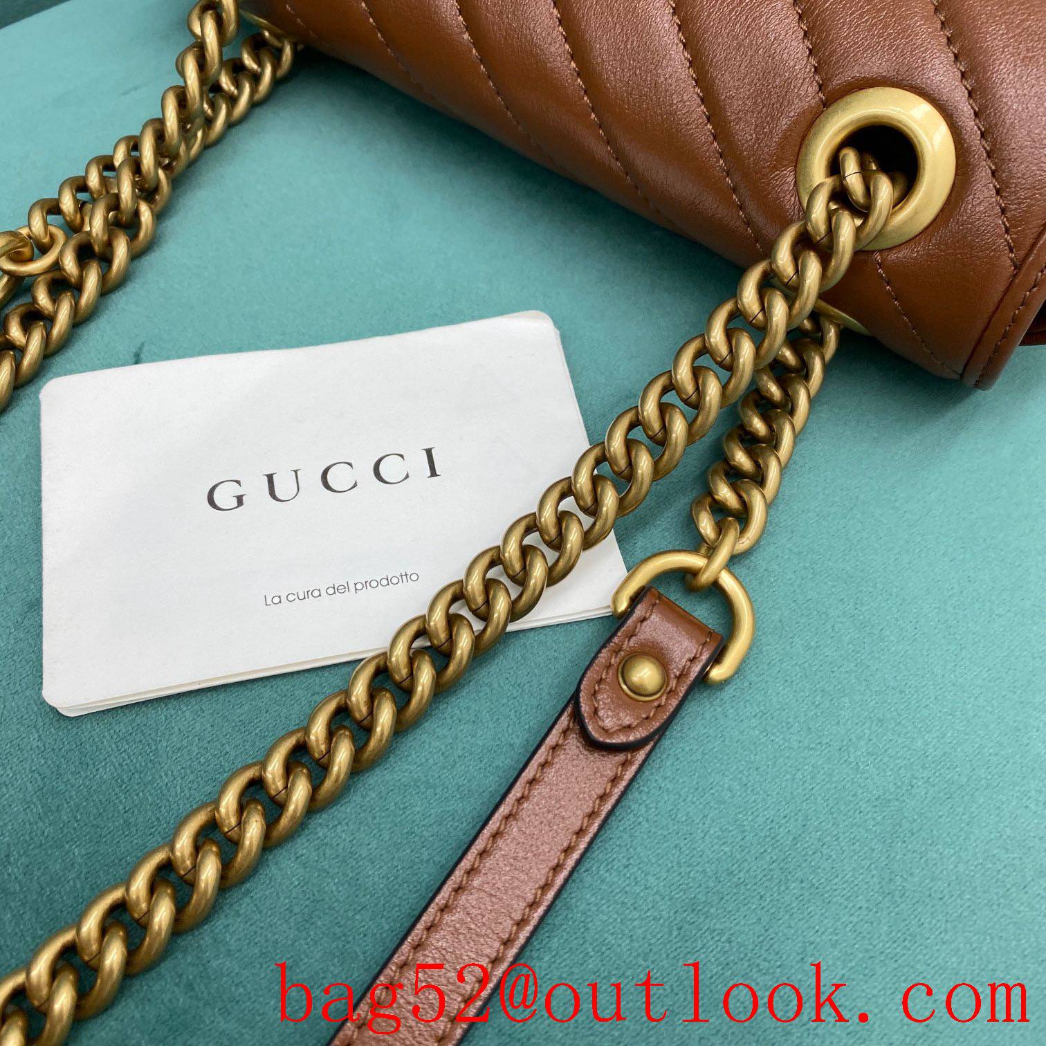 Gucci Now marmont original leather medium dark brown gold chain women's crossbody handbag