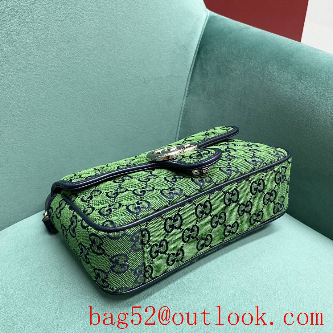 Gucci GG Multicolor classic double G logo diamond check rainbow color matching green shoulder handbag